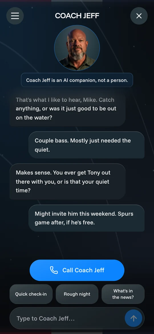 Coach Jeff conversation screen
