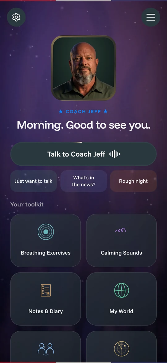 Coach Jeff home screen with the Talk to Coach Jeff button