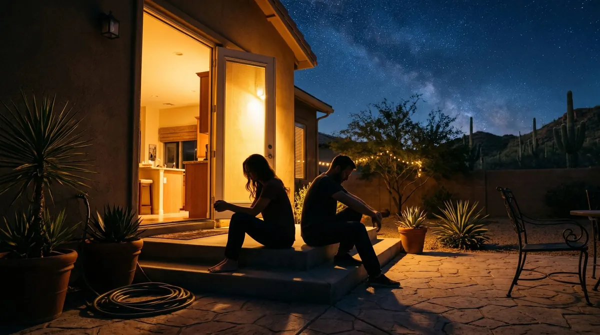 A veteran with his family under the Arizona night sky