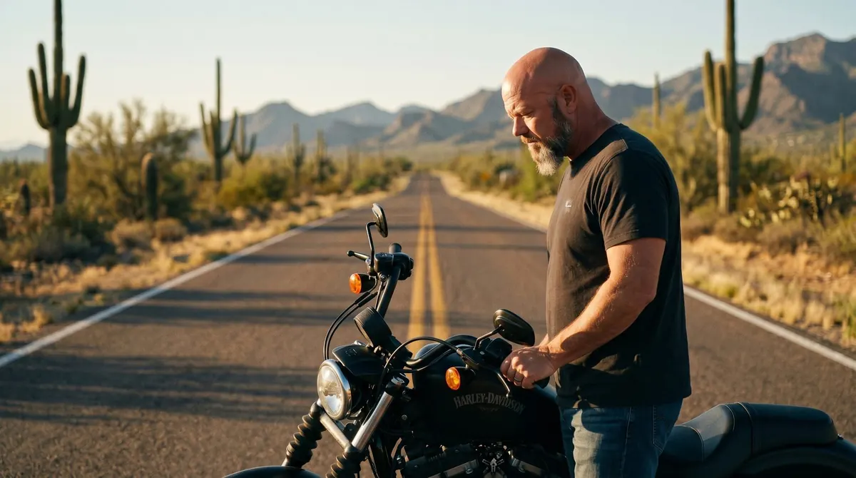 Coach Jeff on his Harley — the kind of guy who shows up when you need him